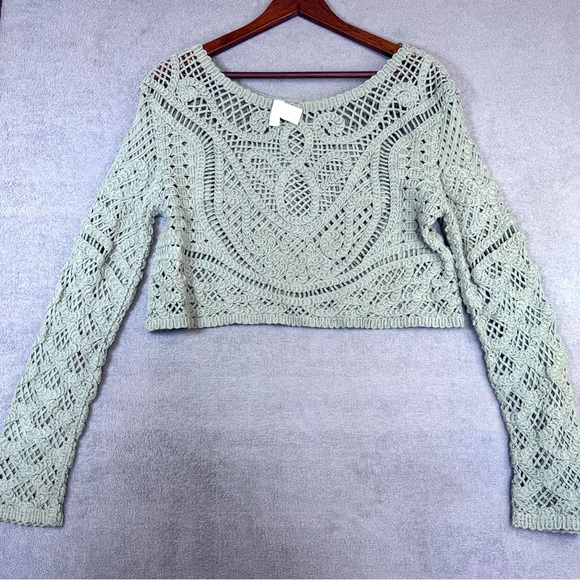 House of Harlow 1960 Sage Crochet Crop Top Cardigan 100% Cotton - Picture 3 of 15